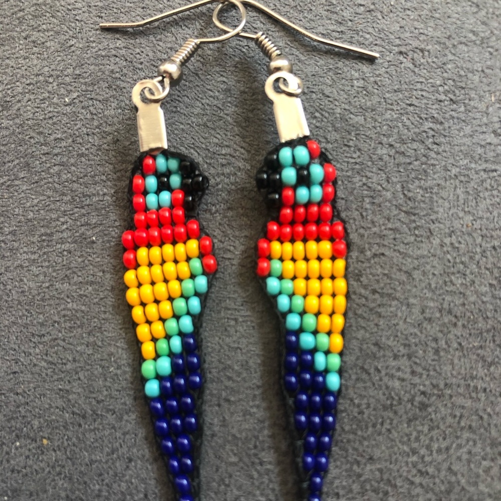 Hand beaded parrot earrings